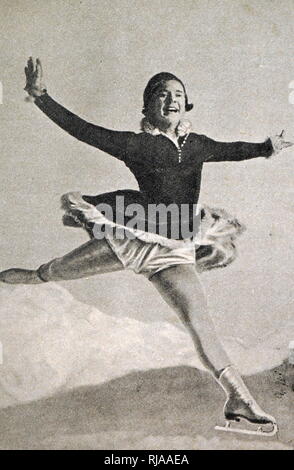 Photographie de Sonja Henie (1912 - 1969) au 1932 Jeux Olympiques d'hiver. Sonja était un patineur norvégien et a remporté l'or chez les femmes célibataires. Banque D'Images