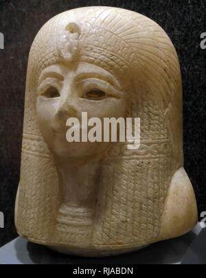 Jar canopes (couvercle) représentant la reine mère Tuyi de Seti I. la calcite, 1300-1250 avant J.-C., Vallée des Reines, Luxor, Egypte Banque D'Images