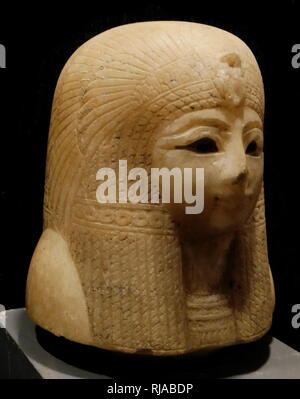 Jar canopes (couvercle) représentant la reine mère Tuyi de Seti I. la calcite, 1300-1250 avant J.-C., Vallée des Reines, Luxor, Egypte Banque D'Images