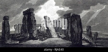 19e siècle, Illustration représentant Stonehenge ; Angleterre 1827. Stonehenge est un monument préhistorique dans le Wiltshire, Angleterre. Il se compose d'un anneau de pierres, Banque D'Images