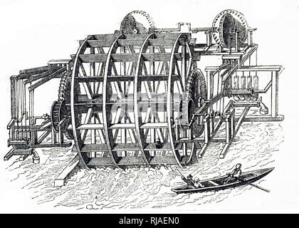 Une gravure représentant les canalisations à old London Bridge, alimenté par l'actuel, construit par Pierre Morice en 1582, reconstruite par George Sorocold vers 1702 et finalement démoli en 1822. En date du 18e siècle Banque D'Images