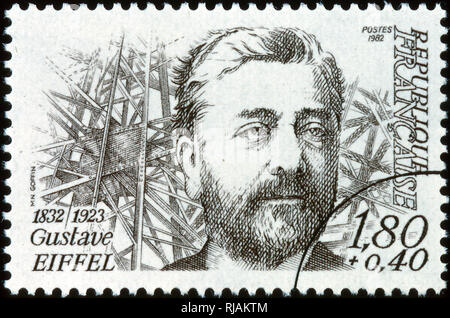 Timbre-poste français célèbre Gustave Eiffel (1832 - 1923), un ingénieur civil français. Banque D'Images