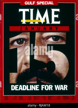 Couverture du magazine "Time ' représentant leader irakien Saddam Hussein dans la construction jusqu'à la guerre du Golfe, le 21 janvier 1991. La guerre du Golfe (2 août 1990 - 28 février 1991). code Opération Bouclier du désert et l'opération Tempête du désert, la guerre menée par les forces de la coalition de 35 nations menée par les États-Unis contre l'Iraq en réaction à l'invasion et l'annexion du Koweït. Banque D'Images