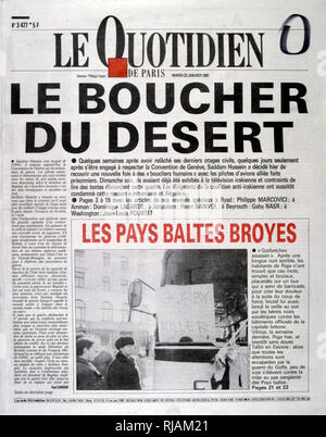 Article de journal français de critique les mesures prises par le dirigeant de l'Union soviétique Gorbatchev pour écraser la protestation à Riga 1991. Les événements de janvier (lituanien : Sausio ivykiai) a eu lieu en Lituanie entre 11 et 13 janvier 1991 au lendemain de la loi du rétablissement de l'État de Lituanie. À la suite d'actions militaires soviétiques, 14 civils ont été tués et 702 ont été blessées Banque D'Images