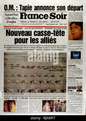 Première page de la publication française 'France-Soir' signalé après la guerre du Golfe29th mars 1991. La guerre du Golfe (2 août 1990 - 28 février 1991), l'opération Bouclier du désert et l'opération Tempête du désert, était une guerre menée par les forces de la coalition de 35 nations menée par les États-Unis contre l'Iraq en réaction à l'invasion et l'annexion du Koweït. Banque D'Images