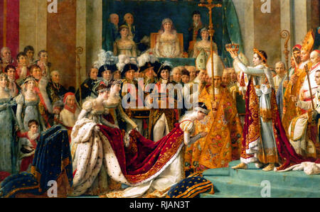 Le Sacre de Napoléon (En français : Le Sacre de Napoléon) est une peinture réalisée en 1807 par Jacques-Louis David, le peintre officiel de Napoléon, représentant le couronnement de Napoléon 1er à Notre-Dame de Paris en 1804 Banque D'Images