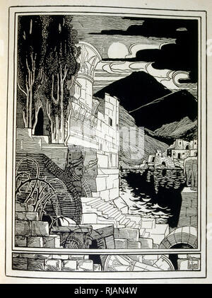 Les ruines de Sodome, dans le livre illustré par Juda, Ephraïm Moses Lilien (1874-1925). Lilian est considéré comme le père de l'iconographie sioniste, créé dans l'Art nouveau allemand (Jugendstil) style. Il a illustré' Juda" (1900), un livre de la poésie biblique par un ami chrétien, Borries Freiherr von Münchhausen.' Banque D'Images