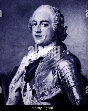 Louis XV (1710 - 1774), connu sous le nom de Louis le bien-aimé, (Louis le bien aimé), était un monarque de la Maison de Bourbon qui régna comme roi de France de 1715 jusqu'à sa mort en 1774. Portrait par Maurice-Quentin de La Tour, 1748 Banque D'Images