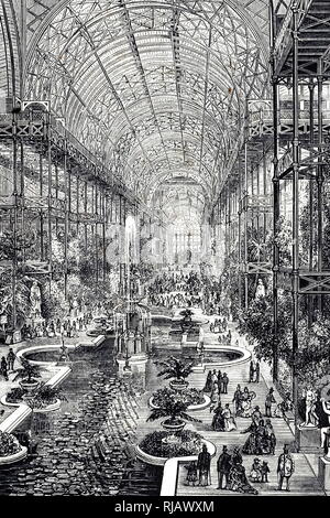 Une gravure représentant l'intérieur du Crystal Palace montrant le squelette en fonte. En date du 19e siècle Banque D'Images