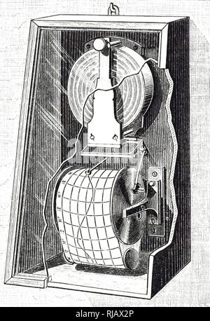 Une gravure représentant l'enregistrement du Redier baromètre. Un baromètre est un instrument scientifique utilisé en météorologie pour mesurer la pression atmosphérique. Inventé par Antoine Redier (1817-1892), un inventeur français, ingénieur et horloger. En date du 19e siècle Banque D'Images