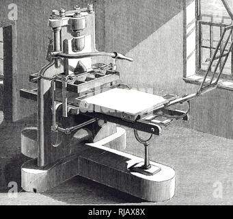 Une gravure représentant une presse Stanhope : une amélioration de la forme d'une presse d'impression standard conçu par Charles Stanhope, 3 Comte Stanhope. Charles Stanhope, 3 Comte Stanhope (1753-1816) un homme d'État britannique et scientifique. En date du 19e siècle Banque D'Images