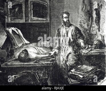 Une gravure représentant Andreas Vesalius (1514-1564), anatomiste flamand d'un médecin, et l'auteur. Après une photo par Edouard Hamman (1819-1888) un peintre et graveur belge. En date du 19e siècle Banque D'Images