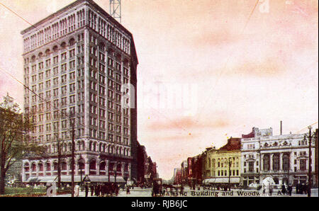 Detroit, Michigan, États-Unis - Majestic Building et Woodward Ave Banque D'Images