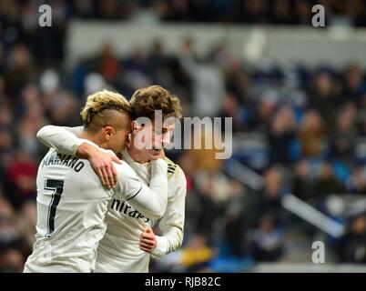 Mariano objectif célébration. Buts de Benzema, Vinicius Jr. et Mariano donne la victoire à Madrid 3-0 contre Alavés en avant de la cuvette Clásico. Februar Banque D'Images