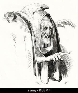 Illustration par Kenny Meadows à la tempête, de William Shakespeare. Portrait de la mère de Caliban, Sycorax. Banque D'Images