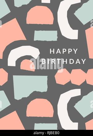 Modèle de carte de vœux avec des morceaux de papier déchiré dans des tons pastel et du texte Joyeux anniversaire. Style moderne et ludique, collage de l'affiche, brochure d'enveloppe de cadeau Illustration de Vecteur