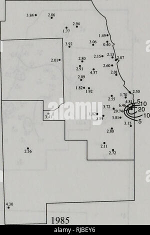 . L'évolution de l'environnement de l'Illinois : tendances critiques : rapport technique du projet d'évaluation des tendances critiques. L'homme, la pollution, la protection de l'environnement, l'écologie, de l'analyse d'impact environnemental. Évolution de la qualité de l'air dans l'Illinois. Veuillez noter que ces images sont extraites de la page numérisée des images qui peuvent avoir été retouchées numériquement pour plus de lisibilité - coloration et l'aspect de ces illustrations ne peut pas parfaitement ressembler à l'œuvre originale.. L'Illinois. Ministère de l'énergie et des ressources naturelles ; l'évaluation des tendances critiques du projet. Springfield, Illinois : Ill. Dept. de l'énergie et des Ressources naturelles Banque D'Images