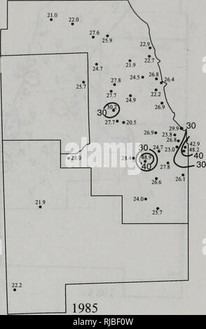 . L'évolution de l'environnement de l'Illinois : tendances critiques : rapport technique du projet d'évaluation des tendances critiques. L'homme, la pollution, la protection de l'environnement, l'écologie, de l'analyse d'impact environnemental. Évolution de la qualité de l'air dans l'Illinois. Veuillez noter que ces images sont extraites de la page numérisée des images qui peuvent avoir été retouchées numériquement pour plus de lisibilité - coloration et l'aspect de ces illustrations ne peut pas parfaitement ressembler à l'œuvre originale.. L'Illinois. Ministère de l'énergie et des ressources naturelles ; l'évaluation des tendances critiques du projet. Springfield, Illinois : Ill. Dept. de l'énergie et des Ressources naturelles Banque D'Images