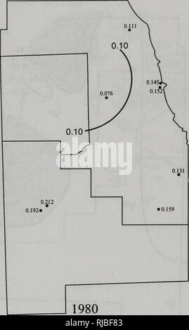 . L'évolution de l'environnement de l'Illinois : tendances critiques : rapport technique du projet d'évaluation des tendances critiques. L'homme, la pollution, la protection de l'environnement, l'écologie, de l'analyse d'impact environnemental. Évolution de la qualité de l'air dans l'Illinois. Veuillez noter que ces images sont extraites de la page numérisée des images qui peuvent avoir été retouchées numériquement pour plus de lisibilité - coloration et l'aspect de ces illustrations ne peut pas parfaitement ressembler à l'œuvre originale.. L'Illinois. Ministère de l'énergie et des ressources naturelles ; l'évaluation des tendances critiques du projet. Springfield, Illinois : Ill. Dept. de l'énergie et des Ressources naturelles Banque D'Images
