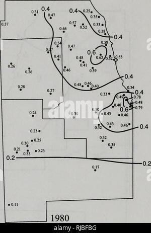 . L'évolution de l'environnement de l'Illinois : tendances critiques : rapport technique du projet d'évaluation des tendances critiques. L'homme, la pollution, la protection de l'environnement, l'écologie, de l'analyse d'impact environnemental. Évolution de la qualité de l'air dans l'Illinois. Veuillez noter que ces images sont extraites de la page numérisée des images qui peuvent avoir été retouchées numériquement pour plus de lisibilité - coloration et l'aspect de ces illustrations ne peut pas parfaitement ressembler à l'œuvre originale.. L'Illinois. Ministère de l'énergie et des ressources naturelles ; l'évaluation des tendances critiques du projet. Springfield, Illinois : Ill. Dept. de l'énergie et des Ressources naturelles Banque D'Images