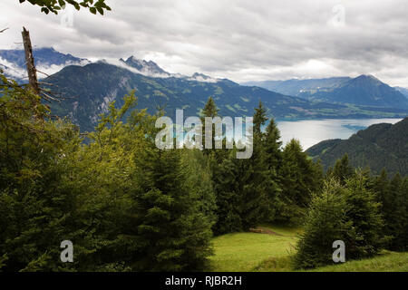 Lac de Thun (Thunersee) du plus fort au-dessus de Kulm, Interlaken, Suisse Interlaken-Oberhasli Banque D'Images