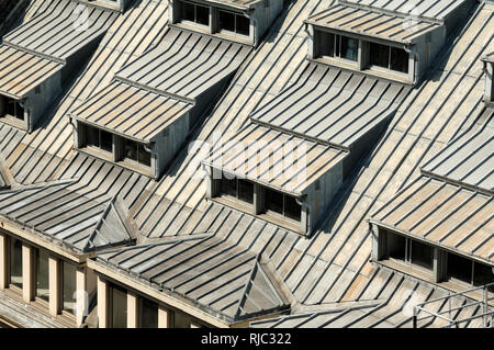 Lucarnes sur le métal et le toit au plomb paris france Banque D'Images