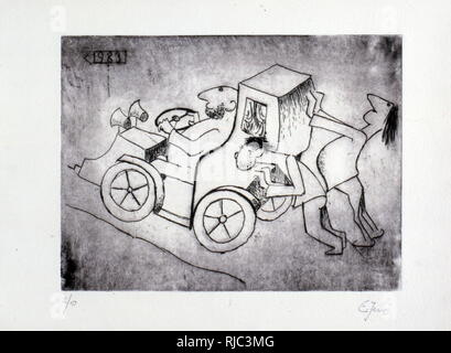 Voiture (dessin) 1983 ; par Edgar (Erhard) Jene (1904 - 1984), peintre franco-allemand, artiste graphique et surréalistes. Banque D'Images