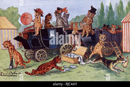 Déjeuner aux courses - carte postale Louis Wain Banque D'Images