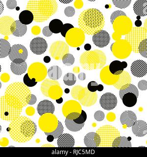 Motif géométrique du vecteur seamless. La répétition universelle abstract circles figure en noir blanc jaune. Cercle moderne design, pointillisme Illustration de Vecteur