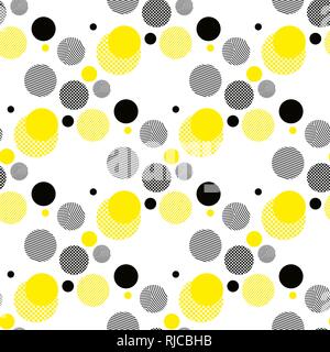 Motif géométrique du vecteur seamless. La répétition universelle abstract circles figure en noir blanc jaune. Cercle moderne design, pointillisme Illustration de Vecteur