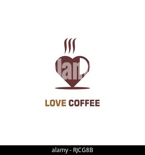 Aime le café, une tasse de café en forme de coeur, une illustration d'une tasse de café, un logo simple logo design plat. Illustration de Vecteur