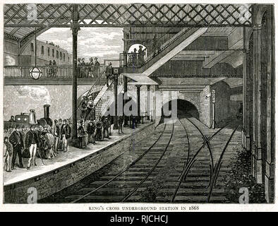 Jonction de la Midland, Great Northern, et trains de la métropole à King's Cross. Partie de nouveaux travaux en cours entre King's Cross et Farringdon Road en 1868. Banque D'Images