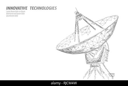L'antenne radar polygonale espace défense technologie concept abstrait. Détecter la numérisation danger militaire manoeuvre en fil de fer 3D mesh la guerre. Chaînes Illustration de Vecteur