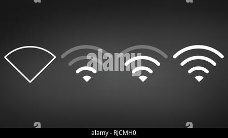 Différents niveaux de signal Wi-Fi. Icône de l'indicateur de puissance du signal sans fil. Inscrivez-vous pour l'accès à internet à distance. Vector illustration Illustration de Vecteur