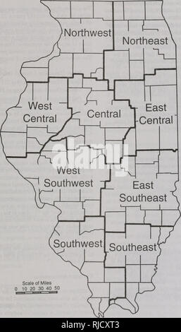 . L'évolution de l'environnement de l'Illinois : tendances critiques : rapport technique du projet d'évaluation des tendances critiques. L'homme, la pollution, la protection de l'environnement, l'écologie, de l'analyse d'impact environnemental. Les tendances dans l'Illinois. La figure 1. Climat l'Illinois divisions, désigné par le National Weather Service.. Veuillez noter que ces images sont extraites de la page numérisée des images qui peuvent avoir été retouchées numériquement pour plus de lisibilité - coloration et l'aspect de ces illustrations ne peut pas parfaitement ressembler à l'œuvre originale.. L'Illinois. Ministère de l'énergie et des ressources naturelles ; les tendances des ânes Banque D'Images