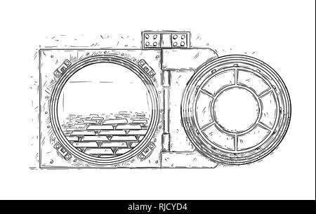 Bandes dessinées d'ouvrir la porte de la chambre forte avec barres d'Or Banque D'Images