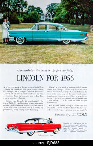 Une publicité pour le magazine 1955 Lincoln Premiere voitures. Banque D'Images