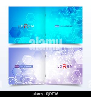 Les modèles scientifiques square brochure, magazine, flyer, dépliant, brochure, couverture, rapport annuel. Concept scientifique, de la technologie médicale, la chimie Illustration de Vecteur