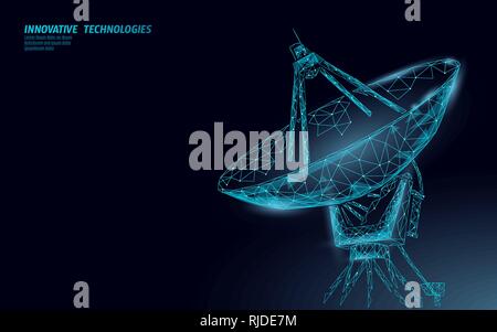 L'antenne radar polygonale espace défense technologie concept abstrait. Détecter la numérisation danger militaire manoeuvre en fil de fer 3D mesh la guerre. Chaînes Illustration de Vecteur