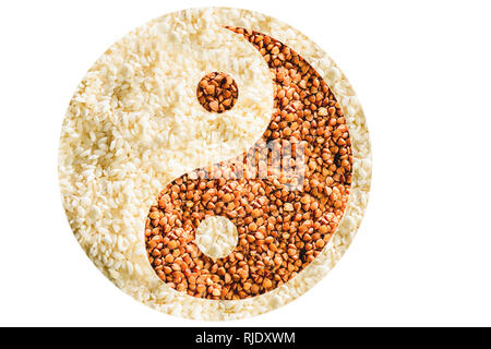 Le symbole du yin yang est du sarrasin et de riz, la texture. 2019 Banque D'Images
