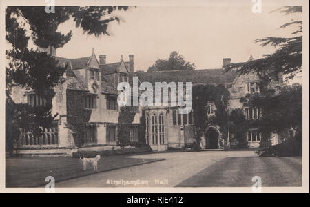 Vintage 1908 Carte postale photographique de Athelhampton Hall, Athelhampton Rd, Puddletown, Dorchester, Dorset, Angleterre. Banque D'Images