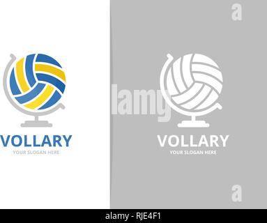 Volley-ball et le logo globe combinaison. Modèle de conception de logo balle unique. Illustration de Vecteur