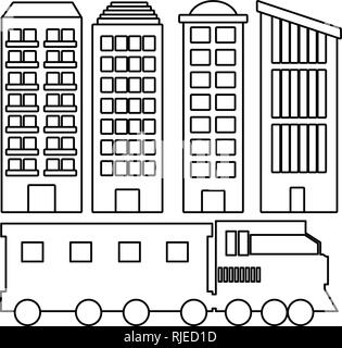 Bâtiments dessins croquis de train Illustration de Vecteur