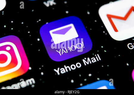 Kaliningrad, Russie, février, 3, 2019 : l'icône de l'application Yahoo Mail sur l'écran du smartphone Apple iPhone X close-up. Yahoo mail icône de l'application. Net Social Banque D'Images