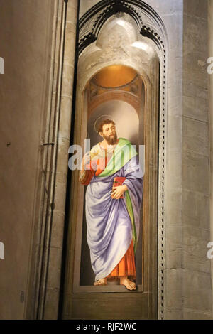 Italie, Florence - 07 mai 2017 : le point de vue de San Bartolomeo, peinture de Lorenzo di Credi à Orsanmichele l'Église le 05 mai 2017, Toscane, Italie. Banque D'Images