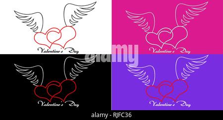 Logo de deux coeurs avec des ailes pour la Saint-Valentin Illustration de Vecteur