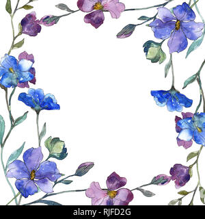 Violet Bleu floral fleur de lin botanique. Lame de ressort sauvages isolés de fleurs sauvages. Contexte aquarelle illustration set. Aquarelle Dessin fashion aq Banque D'Images