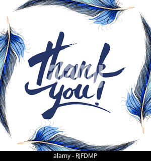 L'aquarelle bleue et noire, plume d'oiseau de wing isolés. Plume aquarelle pour le fond, cadre ou une bordure. Dessin aquarelle aquarelle est la mode Banque D'Images