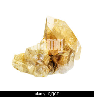 Groupe de cristaux de quartz transparent avec des aiguilles de rutile doré, isolé sur fond blanc Banque D'Images