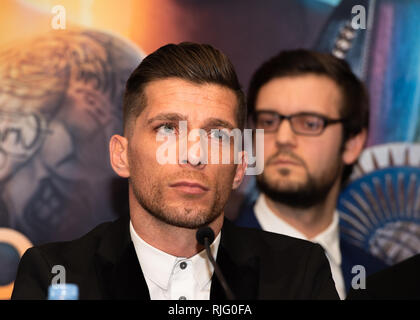 Londres, Royaume-Uni. 6 Feb 2019. Au cours d'Edwards vs Angle Moreno Moreno - Masselotte Monde WBC Titre Conférence de presse à l'hôtel Grange City mercredi, 06 février 2019. Londres, Angleterre. (Usage éditorial uniquement, licence requise pour un usage commercial. Aucune utilisation de pari, de jeux ou d'un seul club/ligue/dvd publications.) Crédit : Taka G Wu/Alamy News Banque D'Images